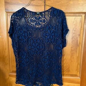 Cato Deep Blue Floral Lace Blouse